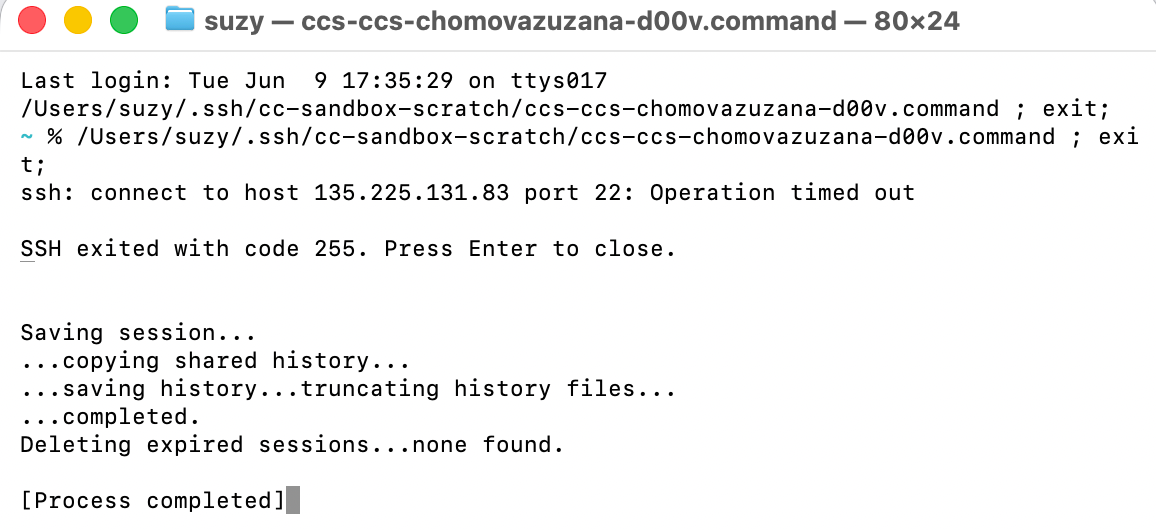 ssh: connect to host 135.225.131.83 port 22: Operation timed out